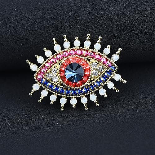 Image of Retro Evil Eye Brooch Fashion Unique Crystal Pearl Abstract Eyes Brooches Pin Badge for Women Bridal Jewelry Gift