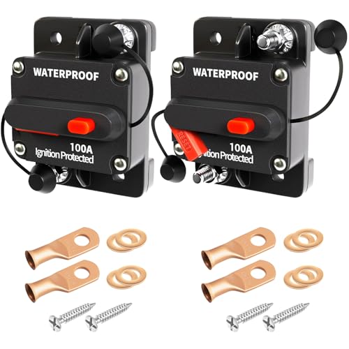 TEMCHY 100Amp Circuit Breaker Waterproof Marine Motor Accessory for Boat Trolling ATV Trailer Vehicles Stereo Audio Electronic Battery Solar System Inline Fuse with Manual Reset Switch DC 12V-48V