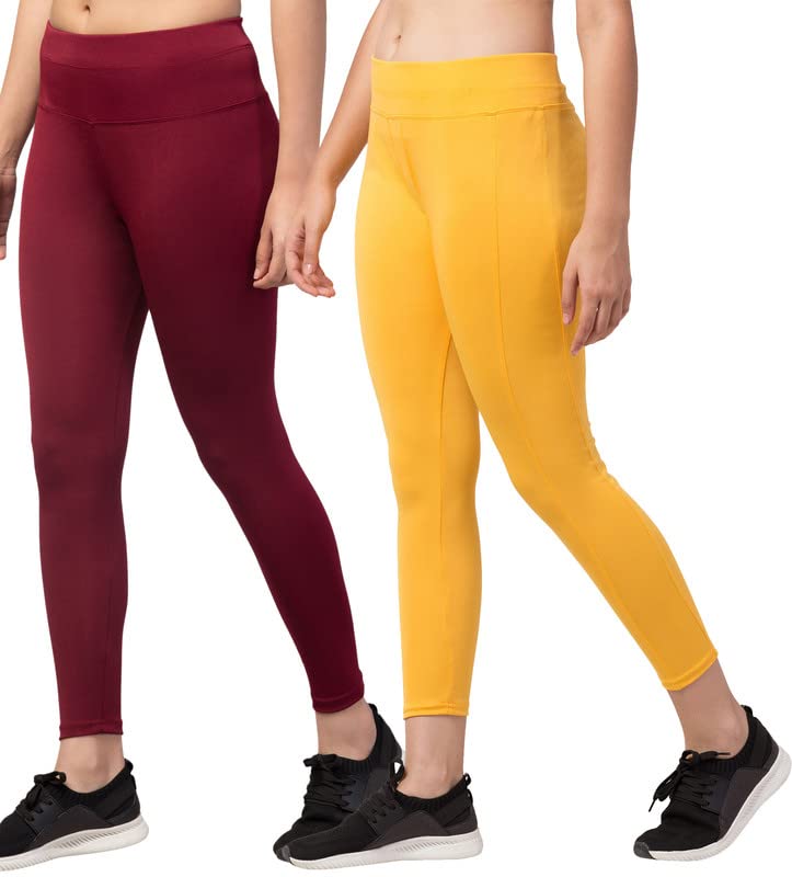 Image of BLUECON Gym wear Leggings Ankle Length Workout Pants | Stretchable Tights | Mid Waist Sports Fitness Yoga Track Pants for Girls & Women (Pack of 2)
