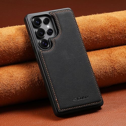 Image of Cubix Wallet Series Back Cover Case for Samsung Galaxy S25 Ultra | PU Leather Card Holder Flip Cover | 2 Card Slots | Slim TPU Shockproof Design | Camera Protection (Black)
