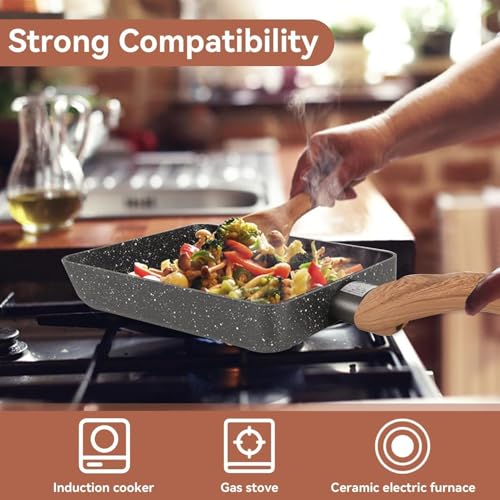Japanese Omelette Tamagoyaki Frying Pan - Nonstick, Rectangle, Reusable Washable Cooktop Safe, Easy to Clean Egg Pan with Wooden Handle for... - Image 7