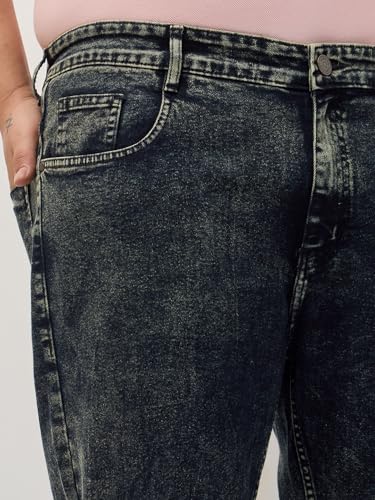 Image of Urbano Plus Men's Regular Fit Heavy Washed Denim Jeans Stretchable