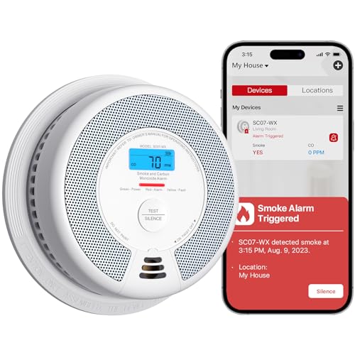 X-Sense Wi-Fi Rilevatore di fumo e monossido di carbonio, allarme con batteria sostituibile, sensore combinato...