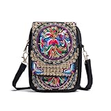levayhill Vintage Embroidered Cell Phone-Purse -Small Crossbody Bag Coin Wallet,Women Mini Ethnic Travel Shoulder Bags Handbag Pouch, Black&red