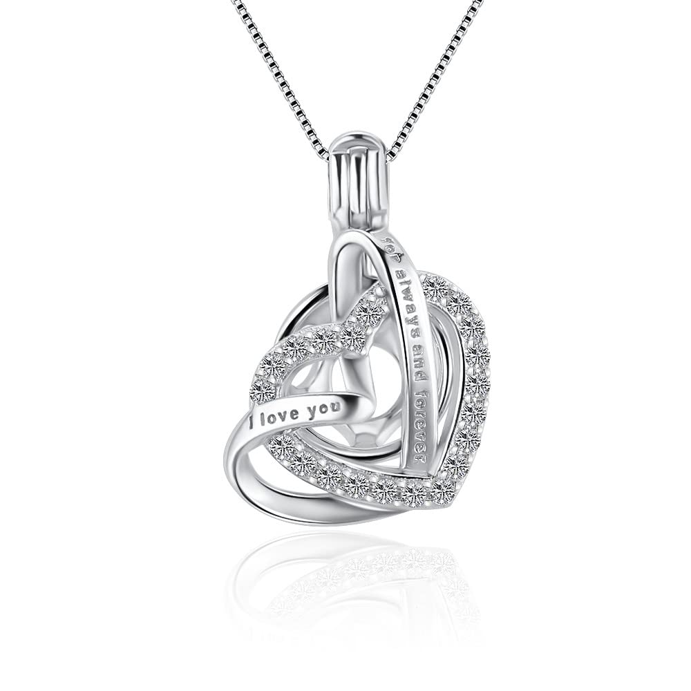 925 Sterling Silver Engraved I Love You for Always and Forever Heart Cage Pendants Crafting Charm for DIY Necklace Bracelet Jewelry Making