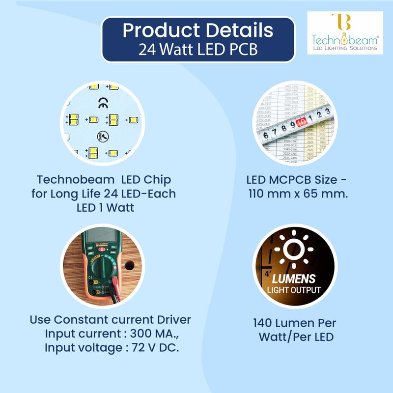Image of Technobeam 24W LED Plate with Driver for Street Light Repair | Aluminum PCB 1.5mm | 6V 150mA LED Segments | 72V 300mA Driver Included | Durable | Ideal for Street Light Refurbishment, White, Pack of 2