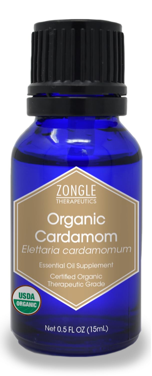Organic, Cardamom Essential Oil, Food Grade – 100% Pure, Cardamom Oil, by Zongle Therapeutics, 15 MLUSDA Organic
