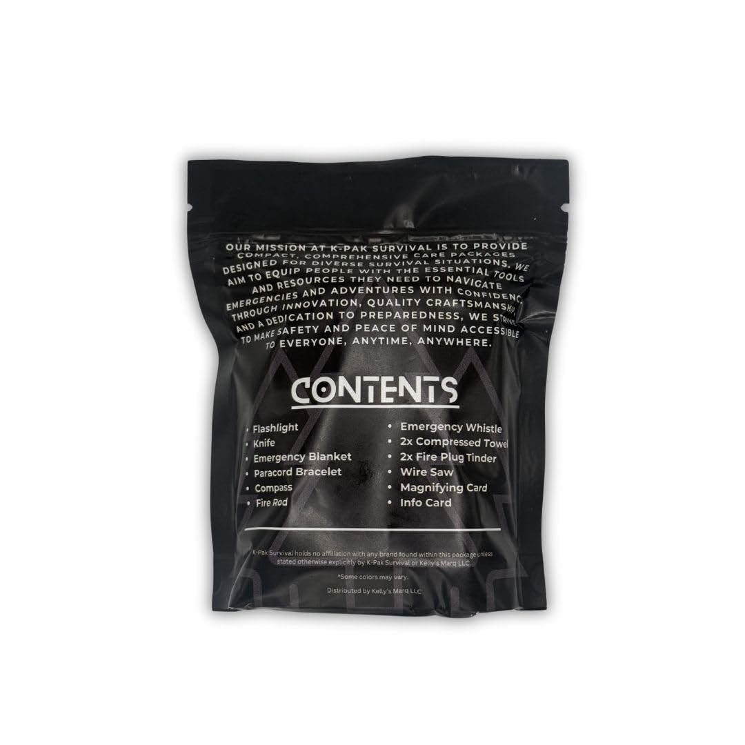 K-Pak Survival K-Pak Survival Care Package, Pocket-Sized Outdoor Survival Kit for Camping, Adventures, Emergencies, Prepping, and Everyday Carry