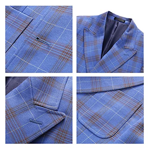 Mens Plaid 3 Piece Suits Slim Fit Double Breasted Mens Plaid Suit Jacket Vest Trousers Formal Business Wedding Blue #TOP5