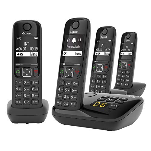 Gigaset AS690A Quattro - 4 téléphones sans fil avec répondeur - Grand écran contrasté - Qualité audio brillante - Profils sonores réglables - Fonction mains libres - Noir (Produit d'import Allemagne) [Version Allemande]
