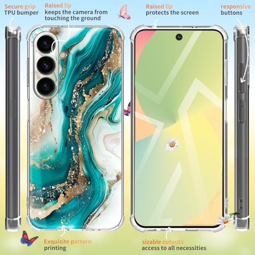 EMUYGIU for Samsung Galaxy S25 FE Case Marble [Buffertech 6.7ft Military-Grade Drop Protection] [Anti Peel Off Tech] Clear TPU Bumper 5G Phone Case Cover Design (Green Gold) - image 5