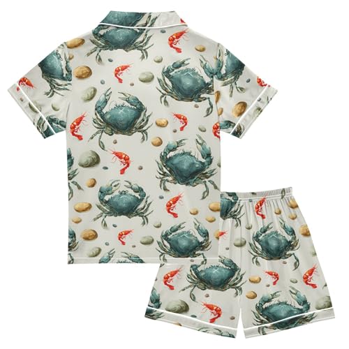 ALAZA Crab Shrimp Lobster Satin Pajamas Set Short Sleeve Button Down Sleepwear Summer Pjs 2 Piece2