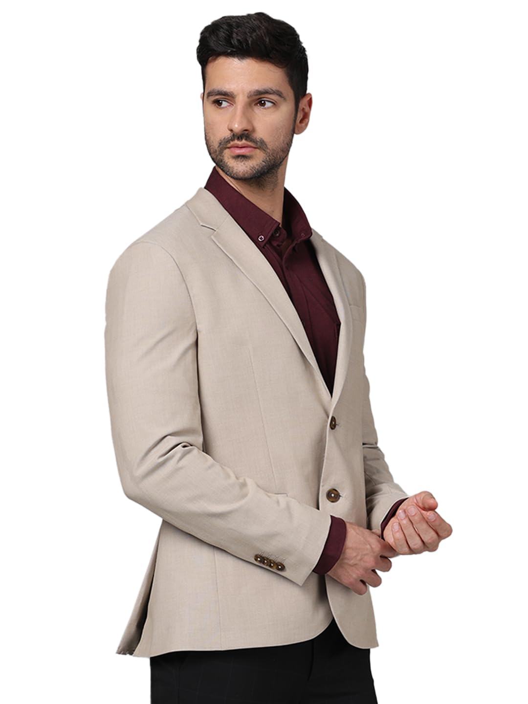 Celio Giacca da uomo beige tinta unita in poliestere slim fit