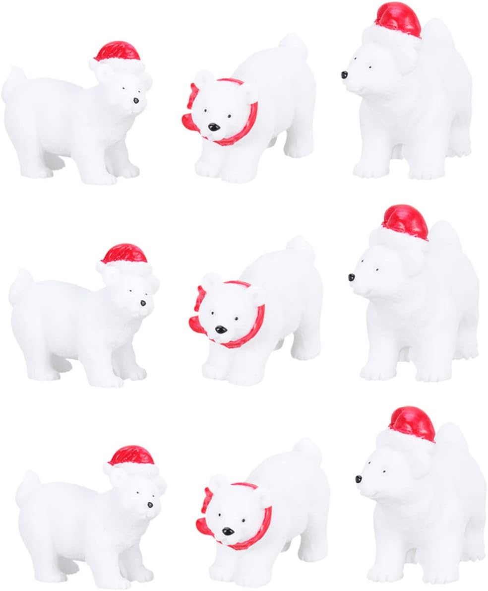 Christmas Polar Bear Ornament 9pcs Resin Decorative Desktop Xmas Display