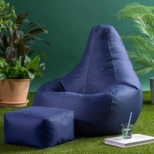 Bean Bag Bazaar Dalton Gaming Sitzsack mit Hocker für Erwachsene, Dunkelblau, Outdoor Sitzsack mit...