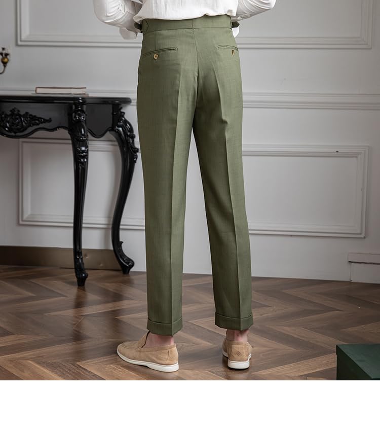 Men's Classic Pleated Dress Pants High-Waist Linen Blend Formal Business Slacks Light Breathable Casual for Summer3