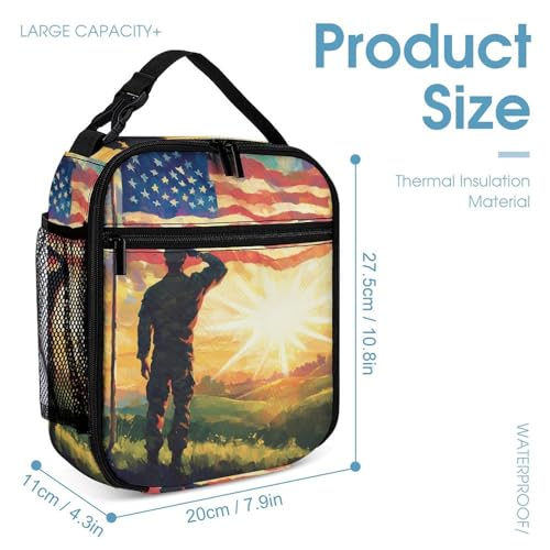 United States Flag Veterans Day Travel Backpack Lunch Box Pencil Case 3Pcs Set for Men Women Office Outing University4