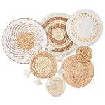 7 Pack Boho Wall Basket Decor - Seagrass Rattan Wicker Wall Decor Round Handmade Hanging Rustic Flat Elegant Wall Art for Farmhouse Living Rooms Bedrooms Display Table Settings Kitchen Home