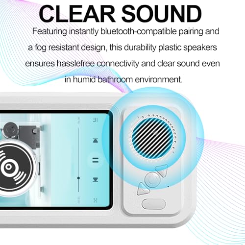 Image of Wall Mount Shower Phone Holder Waterproof,Bathroom Accessories,Waterproof Phone Case,Shower Phones Holder with Speaker,360 Rotation,Suction Cup Bathroom Case Mount Shelf (White)