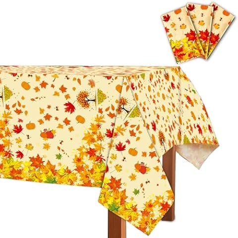 ONFUTAT 3 Pcs Fall Party Tablecloth, Autumn Thanksgiving Table Cover Maple Theme Birthday Party Decorations, Pumpkin and Maple Leaf Fall Themed Party Supplies Cover