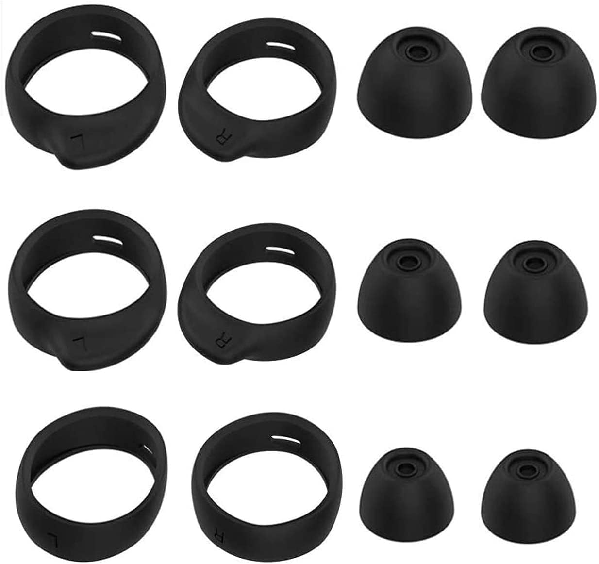 JNSA Replacement Wingtip and Ear Tip Set Compatible with Galaxy Buds/Galaxy Buds Plus (DO NOT Compatible with Galaxy Buds Pro), Wingtips 3 Size 3 Pairs and Ear Tips 3 Size 3 Pairs,Black BWT3PB