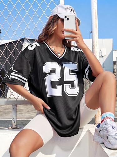 Image of Jersey Shirts for Women Y2k Graphic Tees V Neck Baggy Streetwear Number Oversized T Shirt Summer Tops