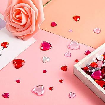 Chuangdi 516 Pcs Acrylic Rhinestone Crystal Gems Rhinestone Flat Back 18mm/12mm/10mm/6mm for Valentine's Day Wedding Decoration DIY Clothes Shoes Jewelry Making Crafts(Sweet Color,Heart)