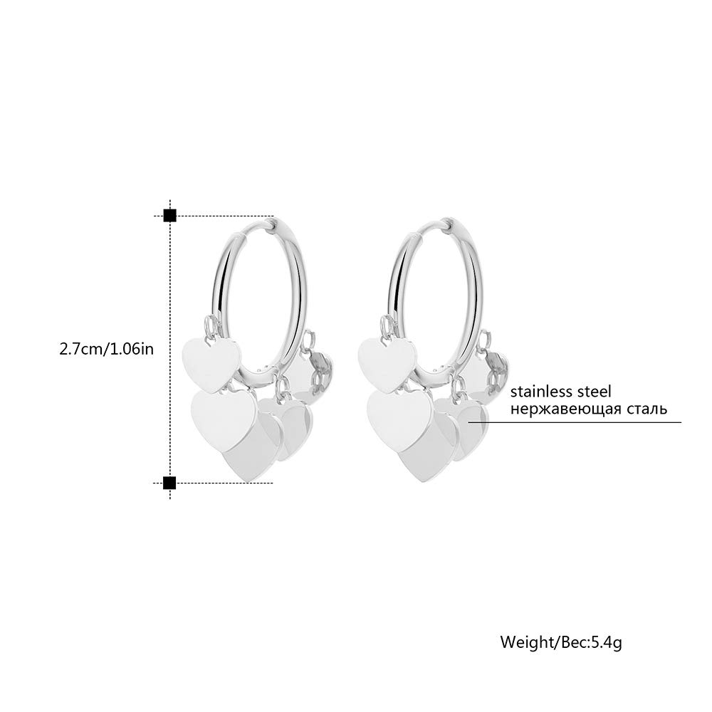 Orecchini pendenti a forma di cuore da donna, orecchini a cerchio in acciaio inossidabile ipoallergenico in argento e oro rosa con cristalli