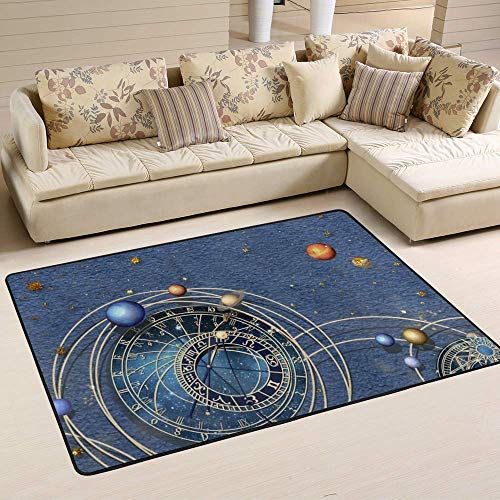 Tapis de sol système solaire et zodiaque Ruchen en velours corail doux pour chambre - 203x147cm