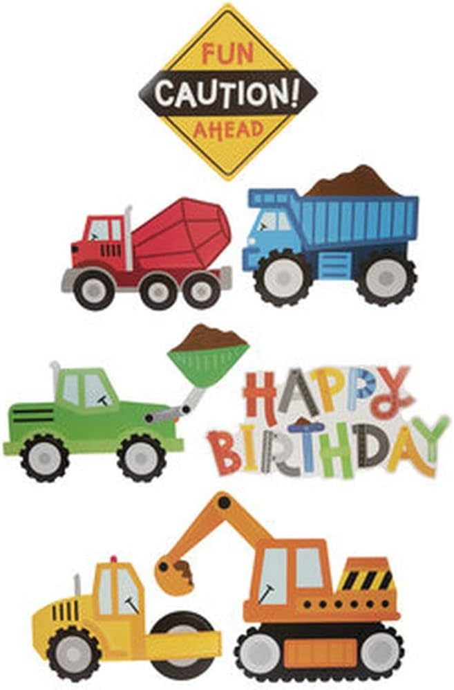 Show-Offs Construction Birthday Party Cutouts - 14 Pieces, Red, Green, Blue, Paper & Metal, Cartoon Pattern