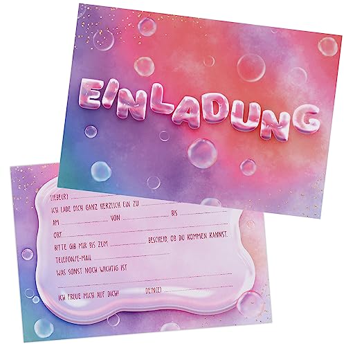 12 Aquarell Luftbläschen Einladungskarten zum Kindergeburtstag 14,8x10,5cm Geburtstag Party Einladung Einschulung für Mädchen und Jungen Geburtstagseinladungen Kinder Geburtstagsfeier Kinderparty