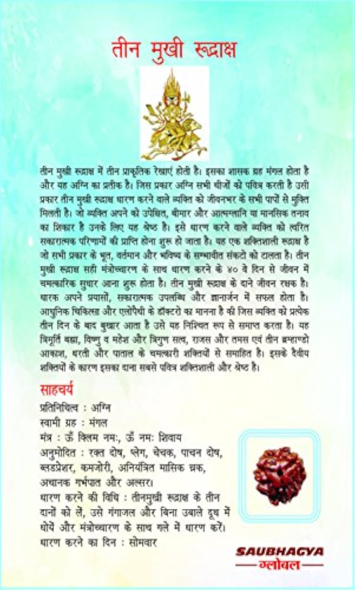 Three Mukhi Rudraksha Silver Pendant, Lab Certified