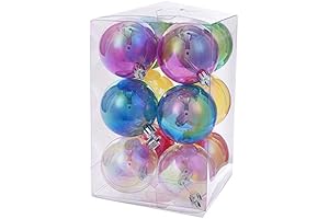 Kurt S. Adler 60MM Clear Iridescent Plastic Ball 12-Piece Ornament Set -...