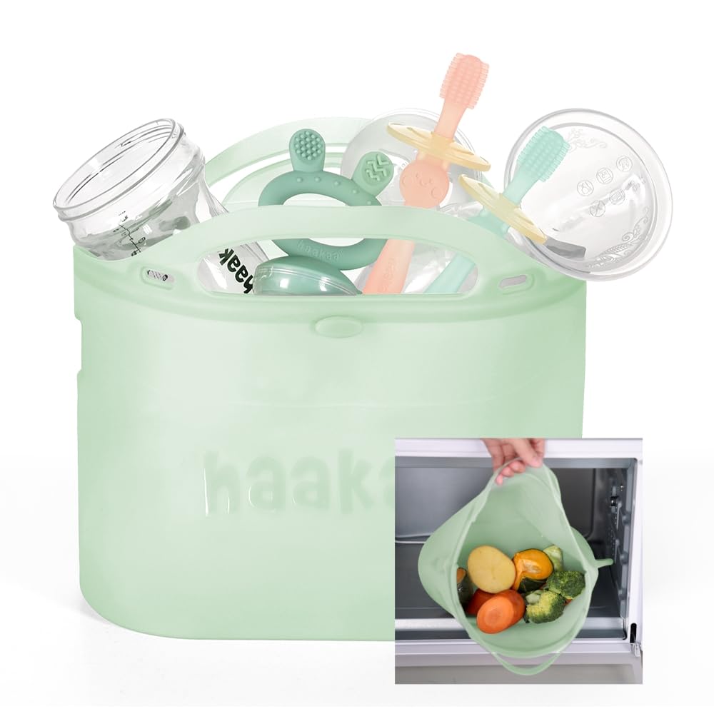 haakaa Sac en silicone pour cuisson à la vapeur et stérilisation au micro-ondes, sac réutilisable de grande capacité pour Biberon/Tire-lait/Accessoires/Vert/1 Pièce (1250 ml)
