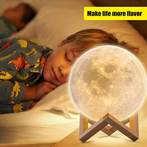 Image of Unique Birthday Gifts Moon Lamp - 7 inch 2 Colors LED 3D Print Moon Light with Stand & Remote&Touch Control and USB Rechargeable, Moon Light Lamps for Kids,Lover,mom,Daughter,Friends, Relatives。