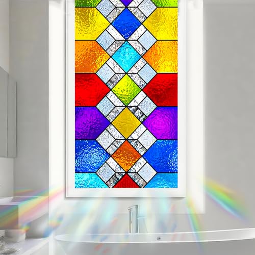 Image of Nuxovilar Sparkle Colorful Diamond Window Film 17.7x39.4 PVC | Geometric Mosaic, Tile Cling colorful diamond sticker, sparkle glass wrap for kitchen bedroom living (Diamond)