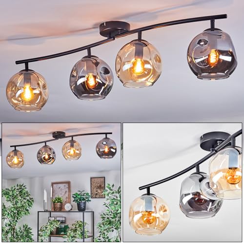 Plafonnier boule lumineuse Ripoll 4 lampes en verre ambre et fumé