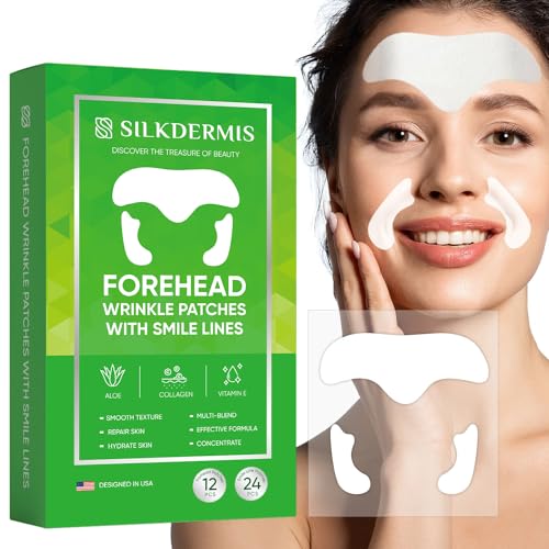 Image of SILKDERMIS Forehead Wrinkle Patches 12Pcs, Smile Line Patches 24pcs with Aloe, Collagen, Vitamin E, Anti Wrinkle Patches, Anti Wrinkle Patches