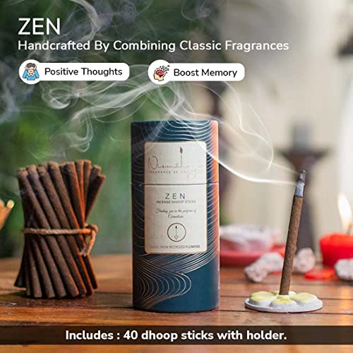 Image of Nirmalaya Premium Joy & Zen Bambooless Dhoop Sticks (80 Sticks) with Ceramic Stand Sacred Temple Flower | 100% Charcoal-Free | for Pooja, Meditation, Yoga & Home Fragrance