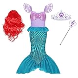 Eledobby Girls Ariel Dress Up Mermaid Costume Halloween Birthday Party Princess Dress with Accessories Blue 2-3T