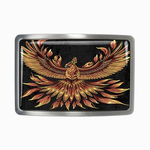 Phoenix Rising Belt Buckle, Unisex, Silver Chrome or Black, Mythological Bird Design - 1019 (Antique Silver)