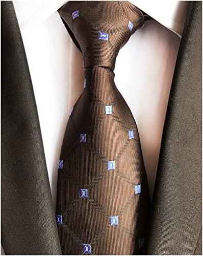 Dark Brown Holiday Neckties Check Silk Tie Suit Fitness Dating For Men Youth Boy #TOP1