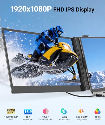 Image of Synnov 14 inch Laptop Screen Extender, 2.2lbs Lightweight & Portable Monitor with 1080P FHD Display, Type-C /HDMI Plug & Play Triple Travel Monitor for 13-17.3 inch Laptops, Compatible with Wins /MacOS /Chrome