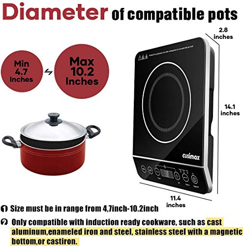 Induction Cooktop, Cusimax 1800W Portable Induction Burner With Timer, Sensor Touch Countertop Burner, 10 Temperature And 9 Power Setting, Kids Safety Lock For Cast Iron, Stainless Steel Cookware #TOP2