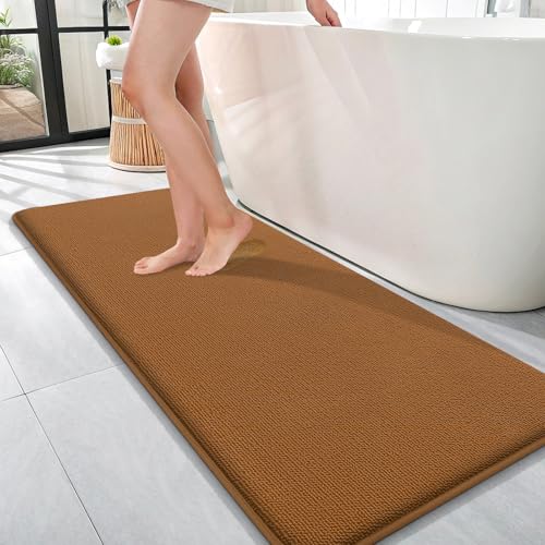 Image of OLANLY Thick Memory Foam Bathroom Runner Rugs 47x17, Extra Soft Absorbent Long Bath Rug, Quick Dry Bath Mats, Non-Slip, Machine Washable Mat for Bathroom, Tub and Shower, Home Decor Accessories, Ochre