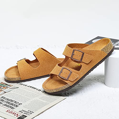YONGJIA Mens Sandals Arch Support Slides with Adjustable Buckle Straps Cork Footbed Slippers3