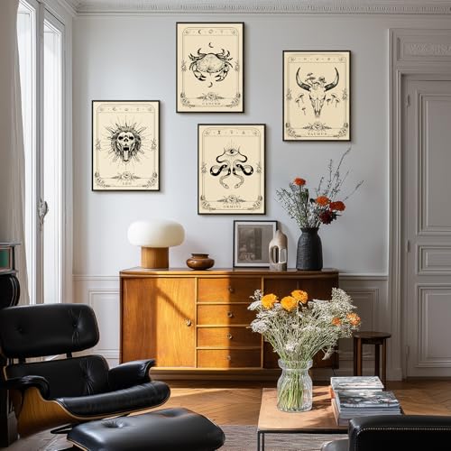 SERIMINO Witchy Framed Wall Art, Gemini Tarot Canvas Prints Paintings, Horoscope Dark Academia Home Decor Aesthetic, 12X16inch Gothic Wall Decor for Room