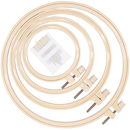 LAMXD 4 Größen rund Stickrahmen-Set,Embroidery Hoop, stickrahmen klein,Embroidery Ring,Kunststoff, Kreis, Kreuzstich, Ringe für Heimwerker, Basteln, Nähen, inklusive 16 Nähnadeln mit goldenem Öhr Cover