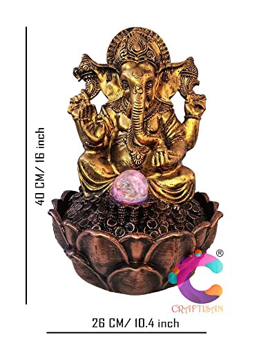 Image of Decorative Water Fountain for Home Decor, Office, Indoor & Outdoor, Garden, Puja Room, Vaastu, Reception, Spa, Gifting. (C-027 Antique Golden Ganesha)
