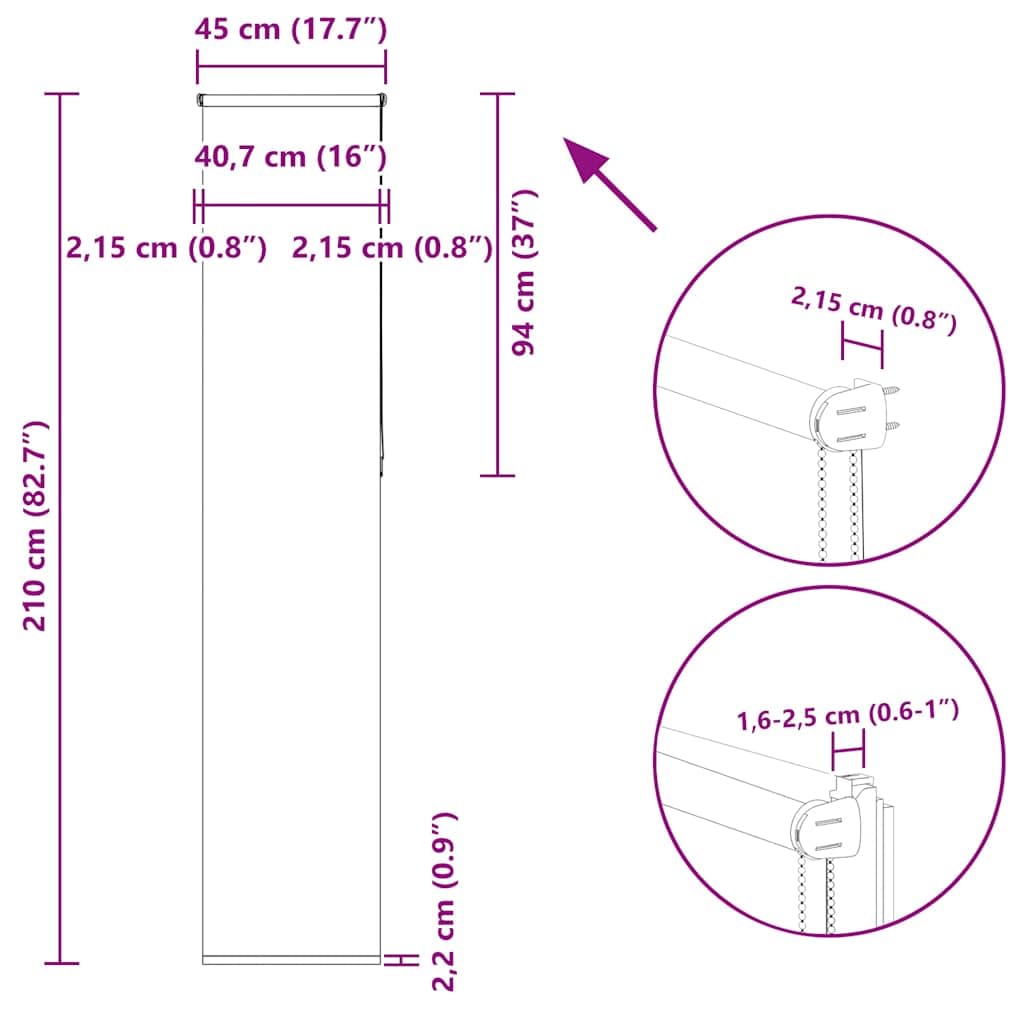 Tenda a rullo oscurante 45x210 cm tessuto 100% poliestere con montaggio senza trapano e connettore a catena per privacy isolamento termico e controllo luce in ufficio e casa